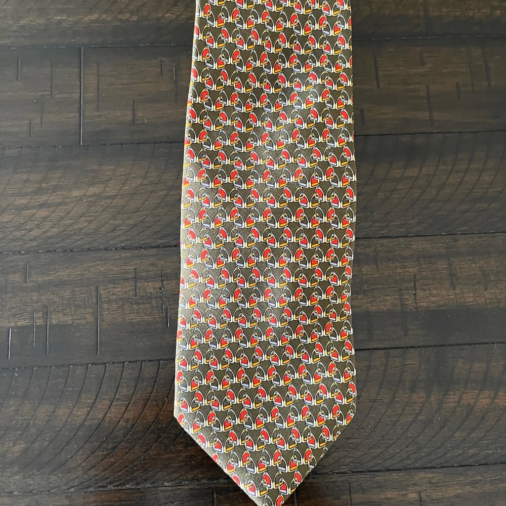 Brooks Brothers Makers Tie Silk Black Equestrian/Horsebit Mens Handmade Necktie